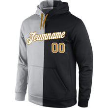 Load image into Gallery viewer, Custom Stitched Gray Old Gold-Black Split Fashion Sports Pullover Sweatshirt Hoodie