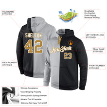 Load image into Gallery viewer, Custom Stitched Gray Old Gold-Black Split Fashion Sports Pullover Sweatshirt Hoodie