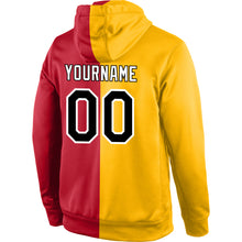 Load image into Gallery viewer, Custom Stitched Gold Black-Red Split Fashion Sports Pullover Sweatshirt Hoodie