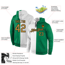 Load image into Gallery viewer, Custom Stitched White Old Gold-Kelly Green Split Fashion Sports Pullover Sweatshirt Hoodie
