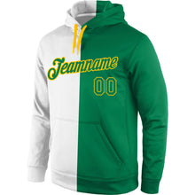 Load image into Gallery viewer, Custom Stitched White Kelly Green-Gold Split Fashion Sports Pullover Sweatshirt Hoodie
