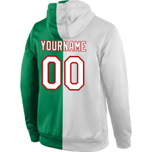 Load image into Gallery viewer, Custom Stitched Kelly Green White-Red Split Fashion Sports Pullover Sweatshirt Hoodie