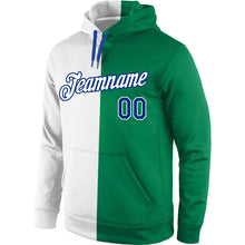 Load image into Gallery viewer, Custom Stitched Kelly Green White-Royal Split Fashion Sports Pullover Sweatshirt Hoodie