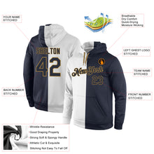 Load image into Gallery viewer, Custom Stitched White Navy-Old Gold Split Fashion Sports Pullover Sweatshirt Hoodie