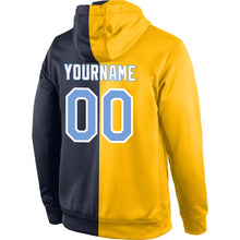 Load image into Gallery viewer, Custom Stitched Gold Light Blue-Navy Split Fashion Sports Pullover Sweatshirt Hoodie