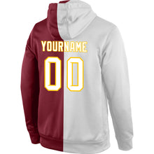 Load image into Gallery viewer, Custom Stitched Crimson White-Gold Split Fashion Sports Pullover Sweatshirt Hoodie