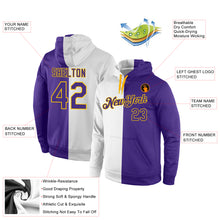Load image into Gallery viewer, Custom Stitched White Purple-Gold Split Fashion Sports Pullover Sweatshirt Hoodie