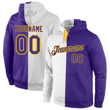 Load image into Gallery viewer, Custom Stitched White Purple-Gold Split Fashion Sports Pullover Sweatshirt Hoodie