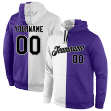 Load image into Gallery viewer, Custom Stitched White Black-Purple Split Fashion Sports Pullover Sweatshirt Hoodie