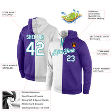 Load image into Gallery viewer, Custom Stitched Purple White-Aqua Split Fashion Sports Pullover Sweatshirt Hoodie