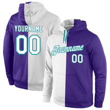 Load image into Gallery viewer, Custom Stitched Purple White-Aqua Split Fashion Sports Pullover Sweatshirt Hoodie