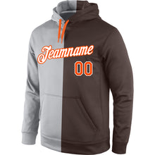 Load image into Gallery viewer, Custom Stitched Gray Orange-Brown Split Fashion Sports Pullover Sweatshirt Hoodie