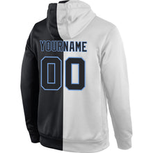 Load image into Gallery viewer, Custom Stitched White Black-Light Blue Split Fashion Sports Pullover Sweatshirt Hoodie