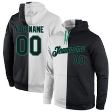 Load image into Gallery viewer, Custom Stitched White Black-Kelly Green Split Fashion Sports Pullover Sweatshirt Hoodie