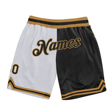 Load image into Gallery viewer, Custom White Black-Old Gold Authentic Throwback Split Fashion Basketball Shorts