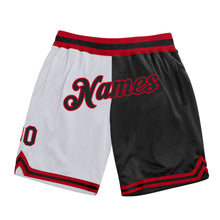 Load image into Gallery viewer, Custom White Black-Red Authentic Throwback Split Fashion Basketball Shorts