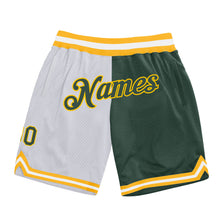 Load image into Gallery viewer, Custom White Hunter Green-Gold Authentic Throwback Split Fashion Basketball Shorts