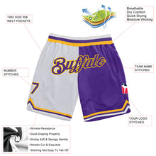 Load image into Gallery viewer, Custom White Purple-Gold Authentic Throwback Split Fashion Basketball Shorts