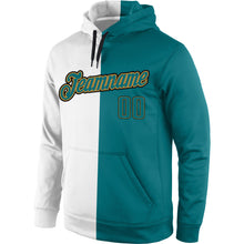 Load image into Gallery viewer, Custom Stitched White Aqua-Old Gold Split Fashion Sports Pullover Sweatshirt Hoodie