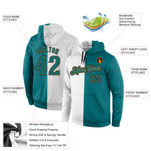 Load image into Gallery viewer, Custom Stitched White Aqua-Old Gold Split Fashion Sports Pullover Sweatshirt Hoodie