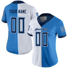 Load image into Gallery viewer, Custom Powder Blue Navy-White Split Fashion Football Jersey