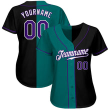 Load image into Gallery viewer, Custom Black Purple-Teal Authentic Split Fashion Baseball Jersey