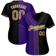 Load image into Gallery viewer, Custom Black Old Gold-Purple Authentic Split Fashion Baseball Jersey