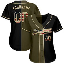 Load image into Gallery viewer, Custom Black Vintage USA Flag-Olive Authentic Split Fashion Baseball Jersey