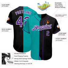 Load image into Gallery viewer, Custom Black Purple-Aqua Authentic Split Fashion Baseball Jersey