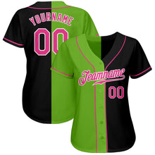 Load image into Gallery viewer, Custom Black Pink-Neon Green Authentic Split Fashion Baseball Jersey