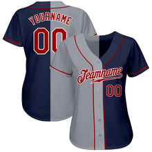 Load image into Gallery viewer, Custom Navy Red-Gray Authentic Split Fashion Baseball Jersey