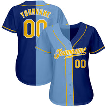 Load image into Gallery viewer, Custom Royal Gold-Light Blue Authentic Split Fashion Baseball Jersey