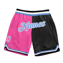 Load image into Gallery viewer, Custom Pink Light Blue-Black Authentic Throwback Split Fashion Basketball Shorts