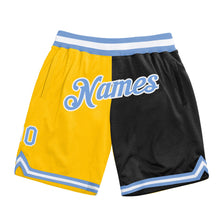 Load image into Gallery viewer, Custom Gold Light Blue-Black Authentic Throwback Split Fashion Basketball Shorts