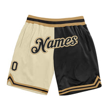 Load image into Gallery viewer, Custom Cream Black-Old Gold Authentic Throwback Split Fashion Basketball Shorts