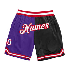 Load image into Gallery viewer, Custom Purple White-Black Authentic Throwback Split Fashion Basketball Shorts
