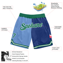 Load image into Gallery viewer, Custom Light Blue Kelly Green-Royal Authentic Throwback Split Fashion Basketball Shorts