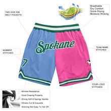 Load image into Gallery viewer, Custom Light Blue Kelly Green-Pink Authentic Throwback Split Fashion Basketball Shorts
