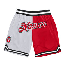 Load image into Gallery viewer, Custom White Red-Black Authentic Throwback Split Fashion Basketball Shorts