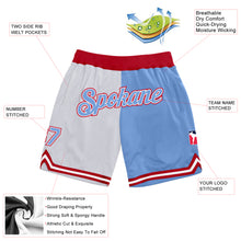 Load image into Gallery viewer, Custom White Light Blue-Red Authentic Throwback Split Fashion Basketball Shorts