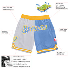 Load image into Gallery viewer, Custom White Light Blue-Gold Authentic Throwback Split Fashion Basketball Shorts