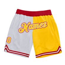 Load image into Gallery viewer, Custom White Gold-Red Authentic Throwback Split Fashion Basketball Shorts