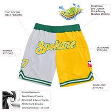 Load image into Gallery viewer, Custom White Gold-Kelly Green Authentic Throwback Split Fashion Basketball Shorts
