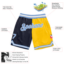 Load image into Gallery viewer, Custom Navy Light Blue-Gold Authentic Throwback Split Fashion Basketball Shorts