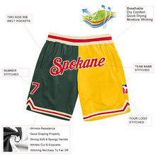 Load image into Gallery viewer, Custom Hunter Green Red-Gold Authentic Throwback Split Fashion Basketball Shorts