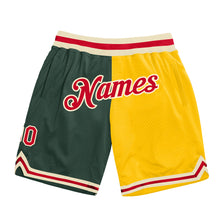 Load image into Gallery viewer, Custom Hunter Green Red-Gold Authentic Throwback Split Fashion Basketball Shorts