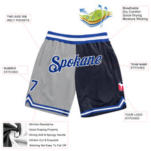 Load image into Gallery viewer, Custom Gray Royal-Navy Authentic Throwback Split Fashion Basketball Shorts