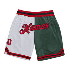 Load image into Gallery viewer, Custom White Red-Hunter Green Authentic Throwback Split Fashion Basketball Shorts