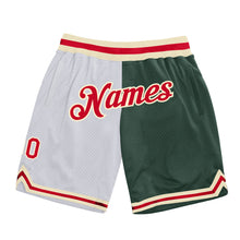 Load image into Gallery viewer, Custom White Red-Hunter Green Authentic Throwback Split Fashion Basketball Shorts