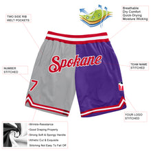 Load image into Gallery viewer, Custom Gray Red-Purple Authentic Throwback Split Fashion Basketball Shorts